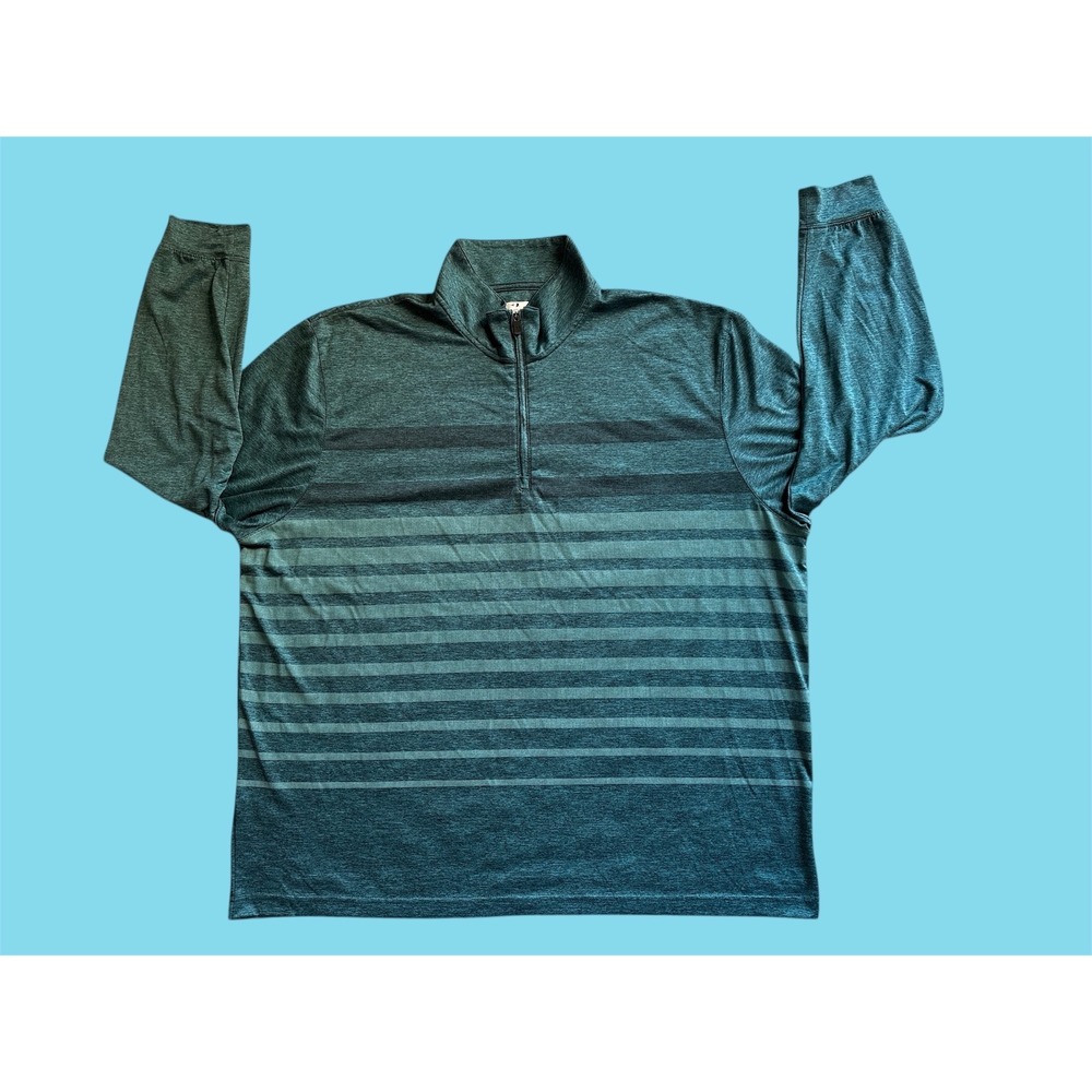 GRANDSLAM Mens Long Sleeve 1/4 Zip Pullover‎ Shirt Teal Stripe XXL